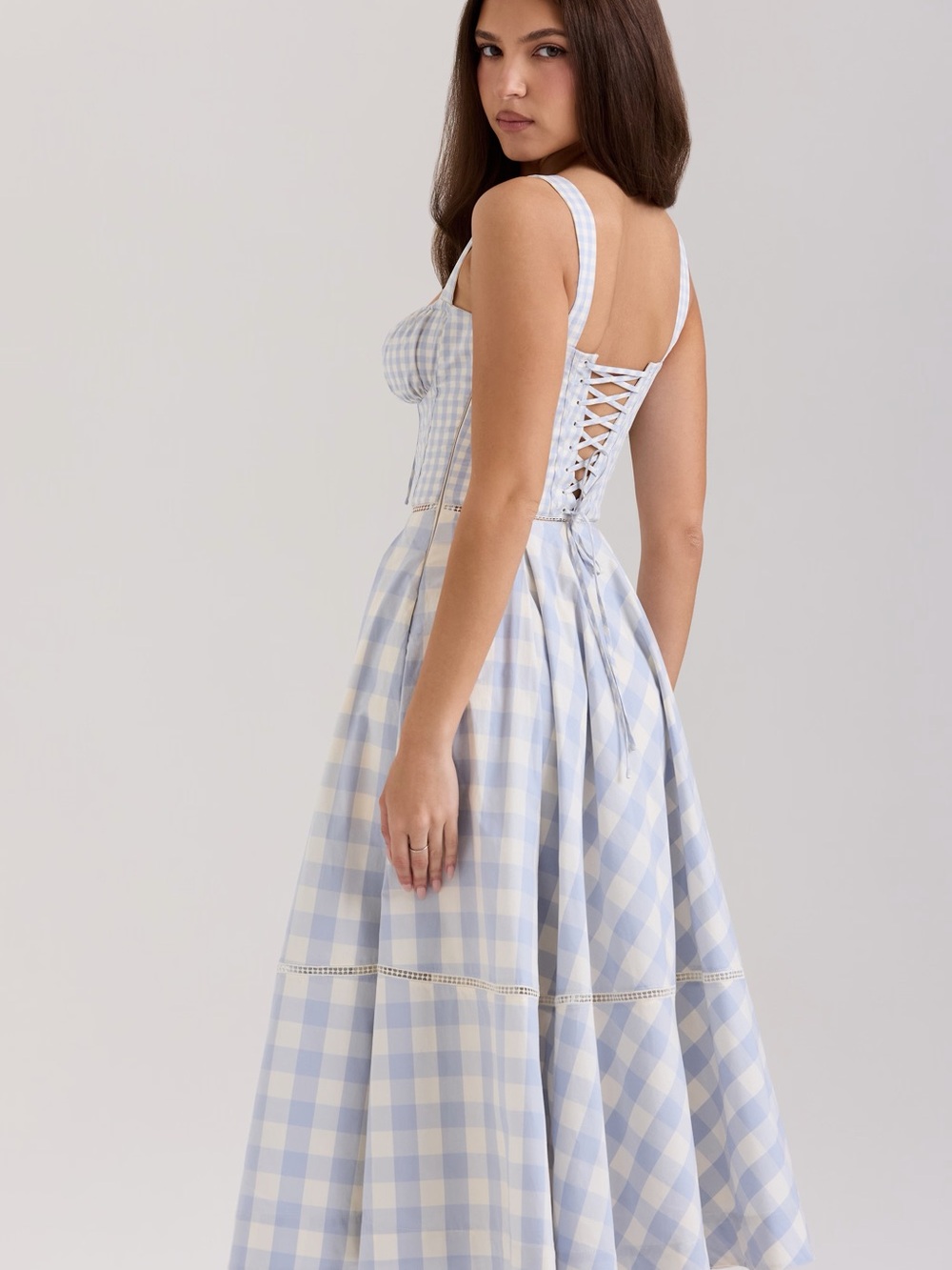 House of CB Light Blue and White Gingham Midi Dress - Picture 5 of 6